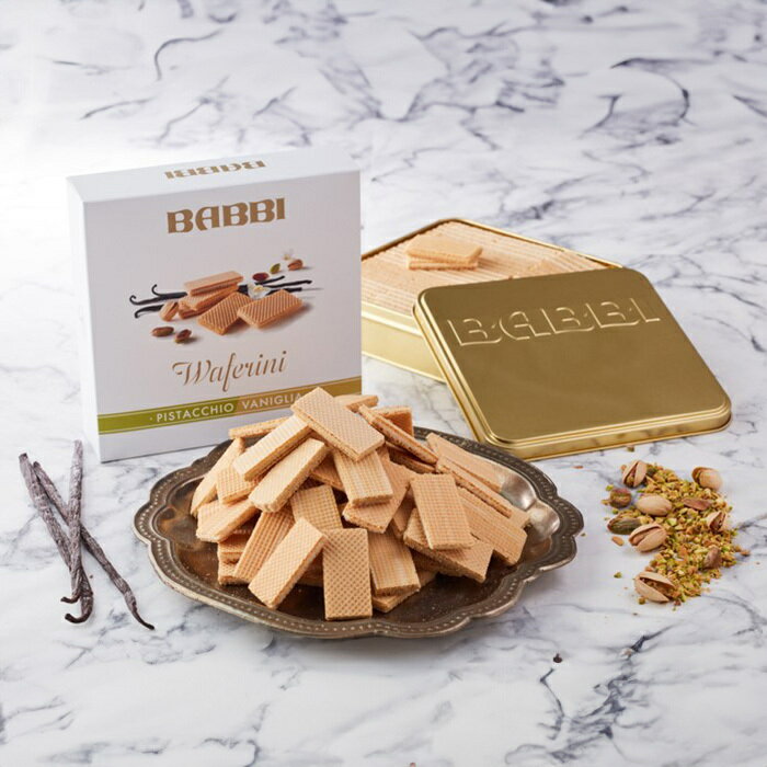 バビ ワッフェリーニ ピスタチオ＆バニラ 190g(75枚) BABBI バレンタイン チョコ 2026 チョコ チョコレート 高級 スイーツ ギフト プレゼント 自分へのご褒美 メーカー手提げ袋 BABBI 手土産 お返し おしゃれ
