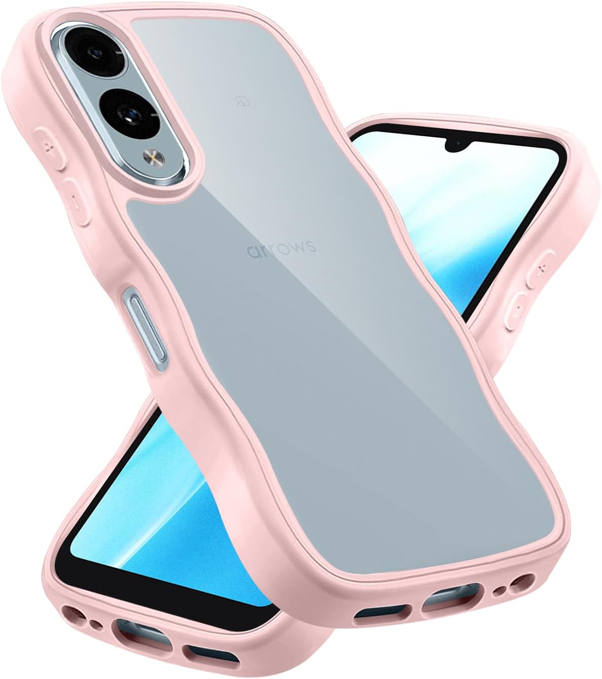 Rakuten - Arrows We2 ケース うねうね 背面クリア 耐衝撃 TPUバンパー Arrows We2 F-52E FCG02 カバー ウェーブ 女性用 女子向け 人気 アローズWe2 なみなみ スマホケース 薄型 軽量 透明 TPU ストラップホール付き