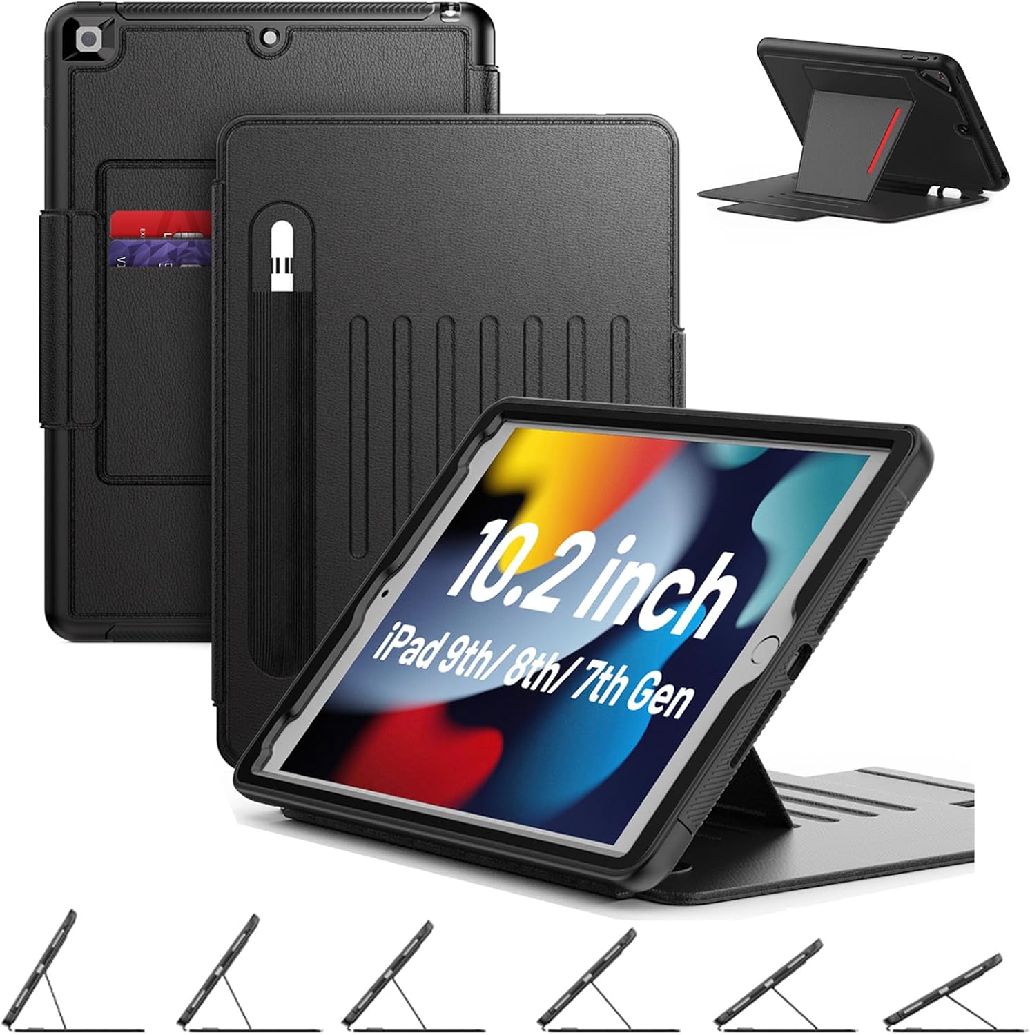 iPad ケース 第8世代 6つ角度 スタンド機能 衝撃吸収 全面保護 オートスリープ機能 iPad 10.2 ケース 2020 傷防止 軽量 iPad 8 ケース Apple Pencil 収納可能 2019 第7世代