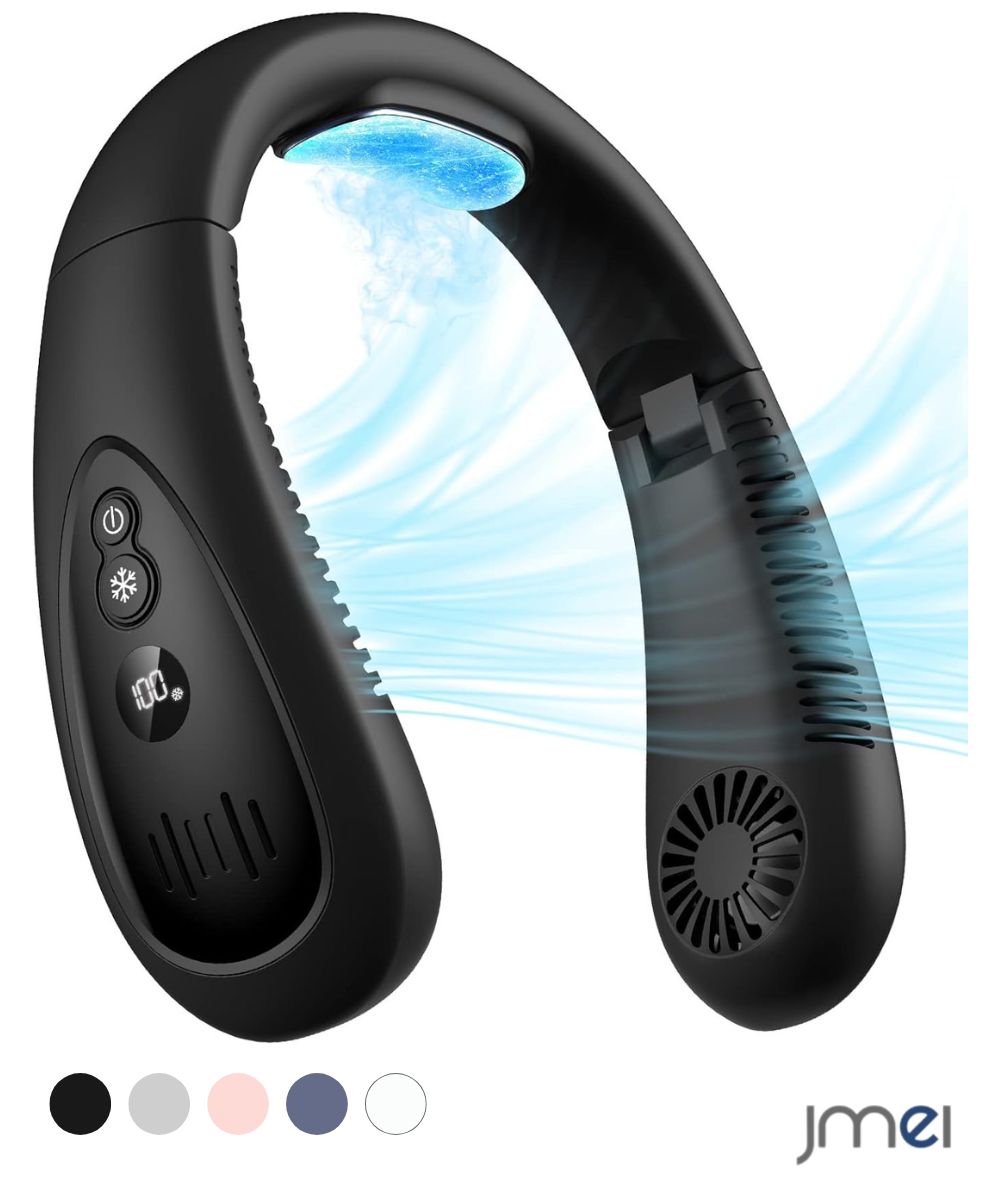 ネッククーラー ネックファン 首掛け扇風機 5000mAh LEDディスプレイ 瞬時冷却 熱中症対策 3段階風量 静音設計 超長時間連続稼働 折りたたみ式 羽なし 自由角度調整 Type-C充電 遠足 自宅 家事 携帯扇風機 LED表示 超静音 20-35dB アウトドア ハンズフリー