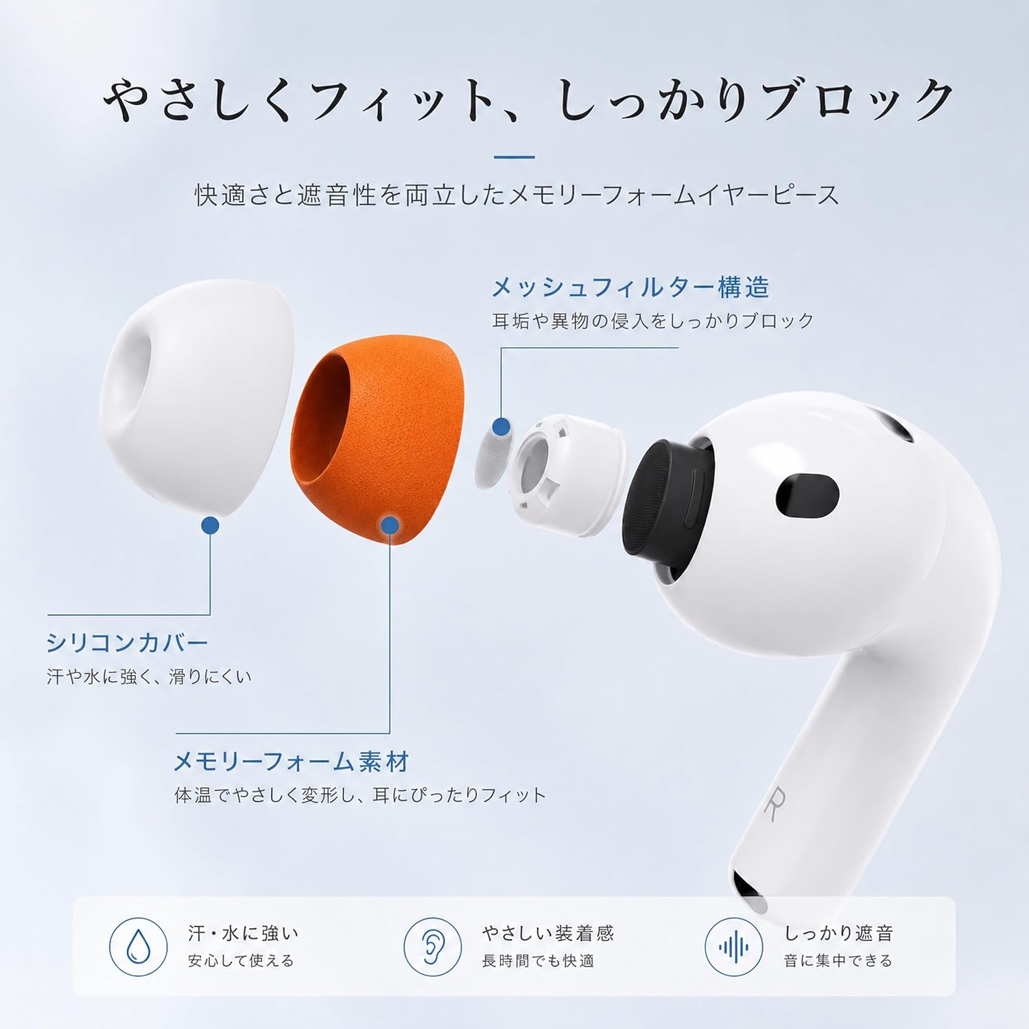 エアポッズプロ 3 イヤーピース 第3世代対応 交換用 シリコン イヤーチップ 低反発...