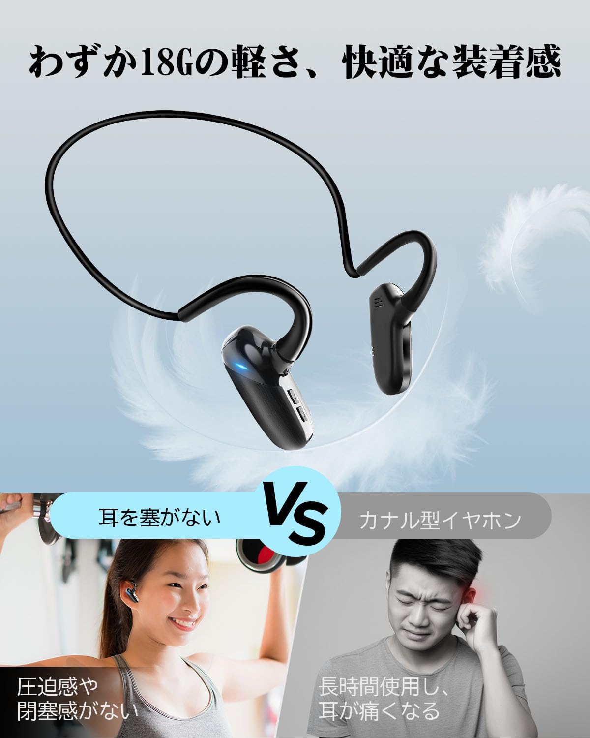 JMEI 3rdのオープンイヤー型 ワイヤレスイヤホン 耳を塞がない 空気伝導 Bluetooth 6.0 超軽量 ネックバンド形状 ENCノイズキャンセリング マイク内蔵 物理ボタン操作 Type-C充電 外音聞き取り 自動ペアリング スポーツ ランニング｜アングル2
