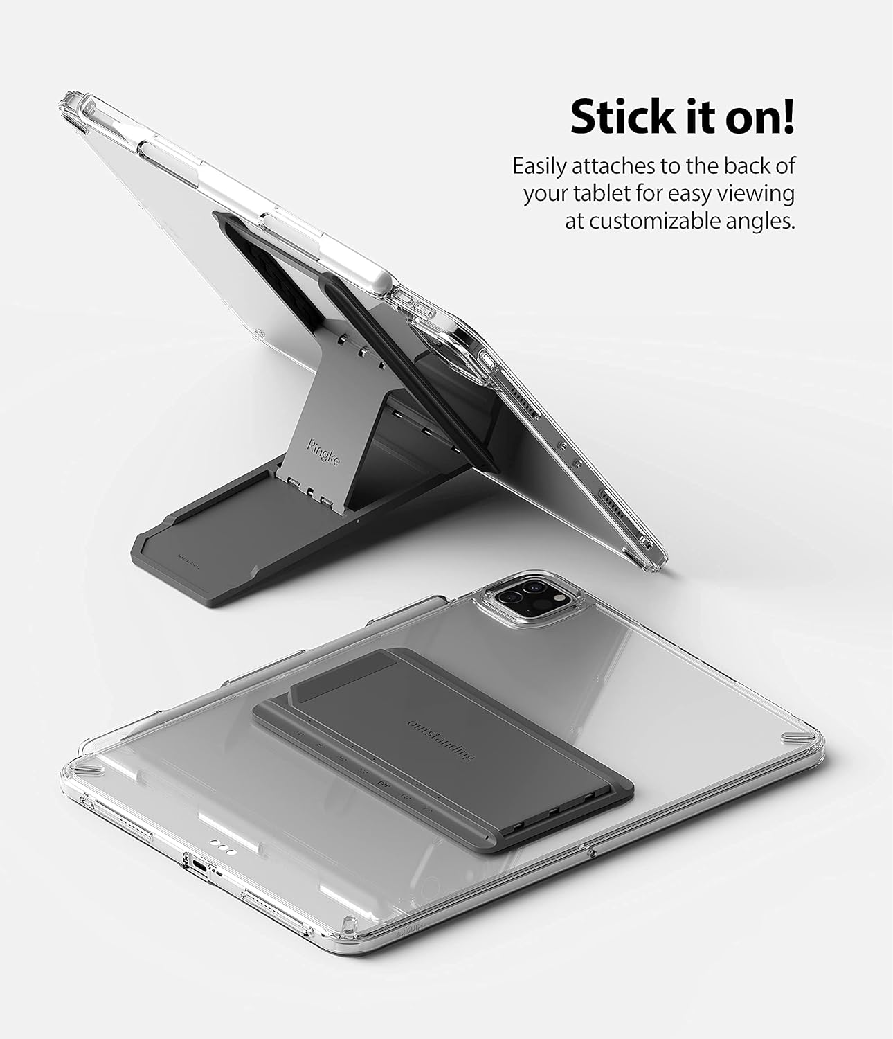 iPad Pro 11インチ タブレット スタンド 貼り付け 超薄型 軽量 縦置き 横置き 2Way 角度調整 7段階 折りたたみ iPad Android 8〜13インチ対応 タブレットホルダー 滑り止め シリコン ポータブル 持ち運び スリム アイパッド エアー リモートワーク 動画視聴 テレワーク jmei3rd-10033226 JMEI 3rd サンプル画像2