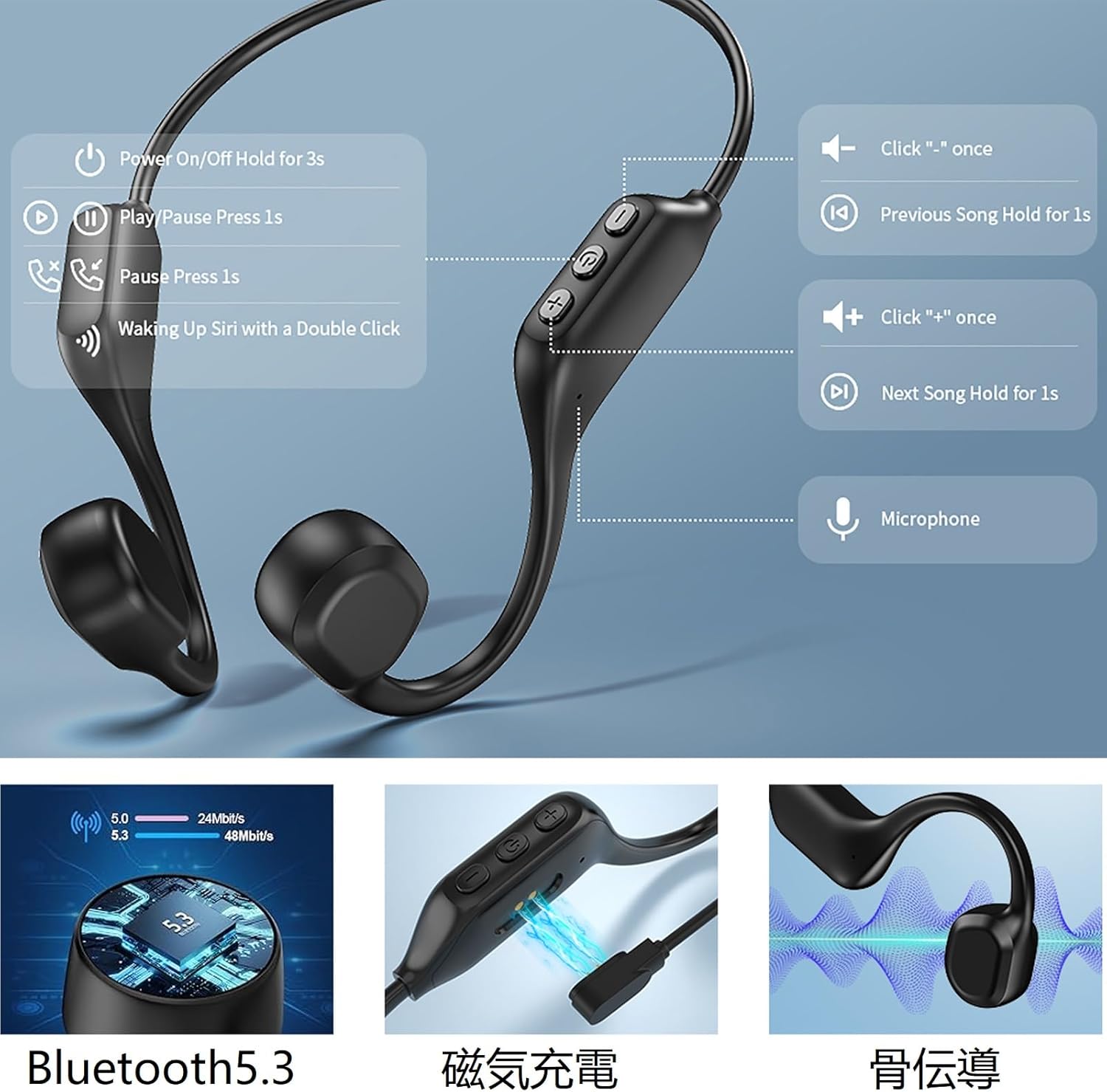 骨伝導イヤホン Bluetooth こつでんどう イヤホン 骨伝導テクノロジー Bluetooth5.3 ワイヤレス オープンイヤーヘッドホン 8時間再生 磁気充電 IPX5防水 自転車 通勤 アウトドア ランニング用 新生活 卒業 入学 ギフト jmei3rd-10031970 JMEI 3rd サンプル画像2