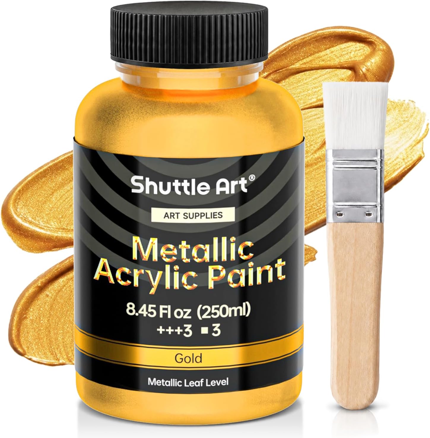 【送料無料】Shuttle Art アクリル絵の具 250ml ゴールド シルバー パールホワイト メタリックカラー 大容量 速乾 防水 耐久 キャンバス/ガラス/陶器/木材/に適用 イラスト 塗り絵 プラモデル DIY フルイドアート トールペイント ボトル 美術 画材 初心者 専門家