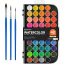 【送料無料】固形水彩 絵の具 24色~48色セット 固体水彩 透明 鮮やか メタリック パレット プチカラー ブラシ付き 画用紙付き 溶けやすい 速乾 洗える ...