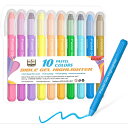 【送料無料】蛍光ペン パステルカラー 10色セット 固形蛍光マーカー 蛍光クレヨン 淡い色合い 速乾 裏移りしにくい 繰り出し式 ゲルインク 透明ケース付き 教...