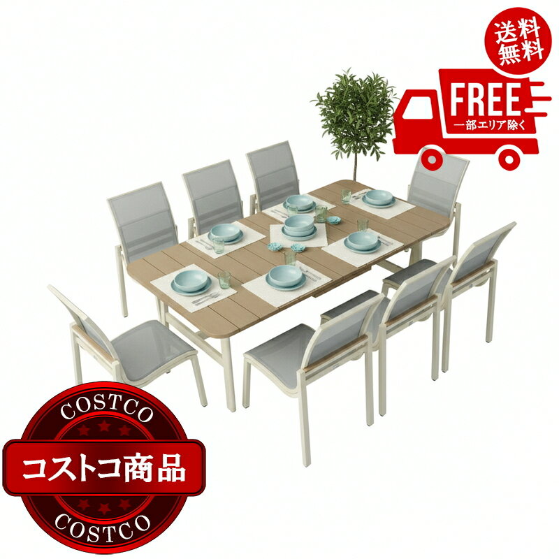 Other - 送料無料！(コストコ) アジオ Morien 屋外用家具 伸長式テーブル ダイニング 9点セット　※ご注文後5-14日でお届けします