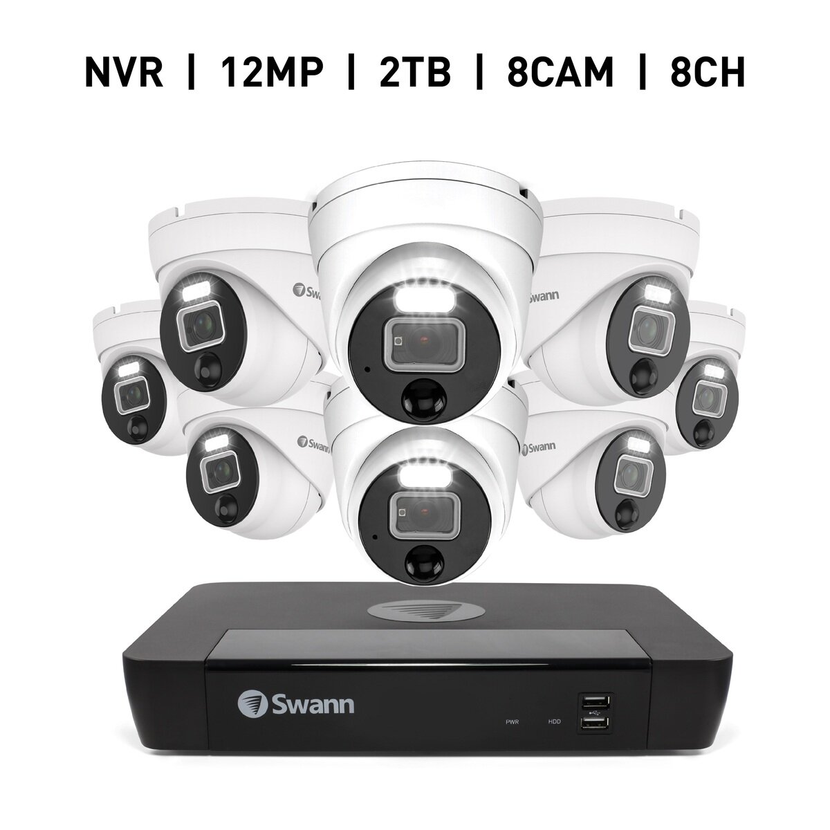 送料無料！（北海道、沖縄ほかの除く）楽天店限定：(コストコ) Swann（スワン）8CH 12MP NVRセキュリティシステム2TBドーム型カメラ8台セット SWNVK-890008D