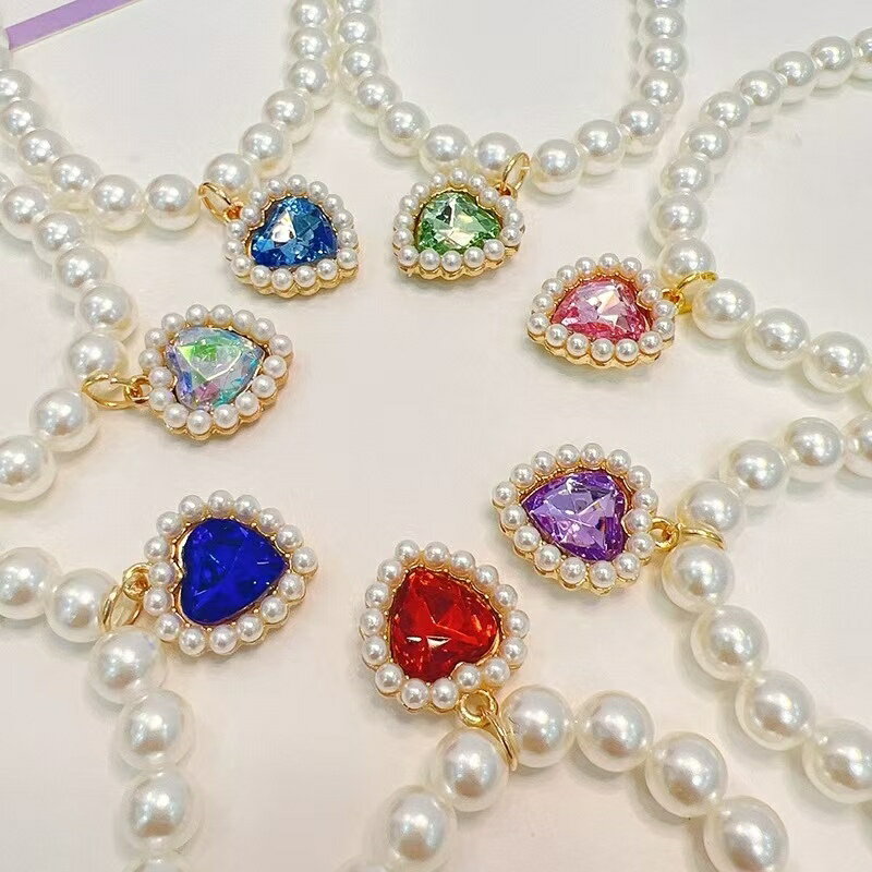 ペット用品 猫 犬 ネックレス ジュエリーネックレス 首輪 ハート型 ラインストーン 模造パール 豪華 犬..