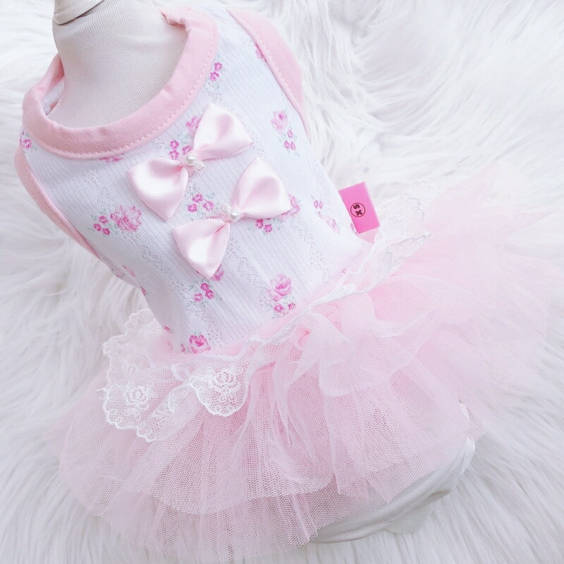 【よりどり2着で300円OFF/よりどり3着で500円OFF】ドッグウェア 犬服 ワンピース レース 犬用ウェア ペットウェア キャミソール ワンピ ドレス 春 夏 春服 夏服 小型犬用 中型犬用 可愛い おしゃれ お散歩 メッシュ綿生地 レース リボン付き ピンク ニット 小花柄 綿 可愛い