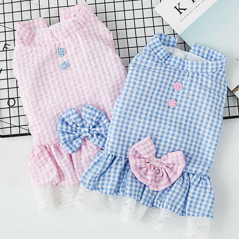 犬服 犬の服 ワンピース ドレス チェック柄 フリル ペット洋服 ドッグウェア 犬 猫ちゃん 超可愛い Dカン付き 柔らかい 綿 さらさら 涼しい 快適 超人気 春 夏 お姫様 撮影会 誕生日 プレゼント お出かけ服 ギフト 小型犬