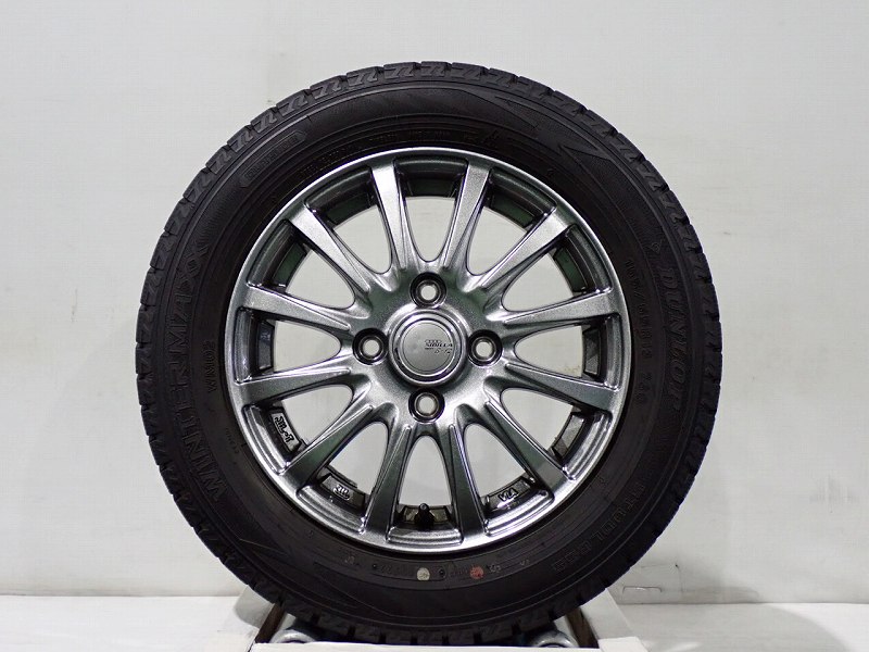 【中古】155/65R13 スタッドレスタイヤ アルミホイール 4本セット ダンロップ ウインターマックスWM02 1340+45-4H100 トピー シビラ （ 13インチ 155/65-13 ）