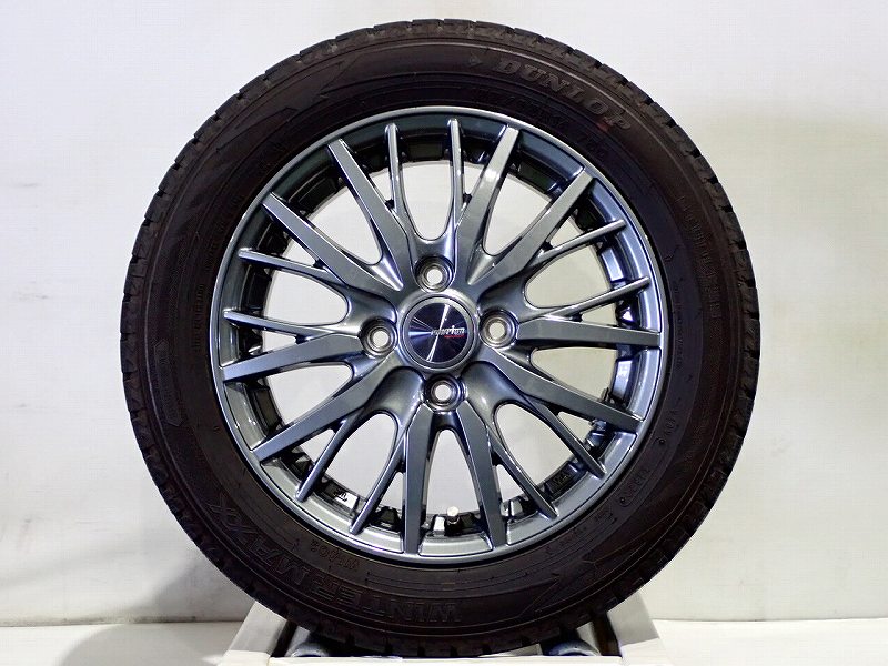 【中古】155/65R14 スタッドレスタイヤ アルミホイール 4本セット ダンロップ ウインターマックスWM02 1445+45-4H100 ウェッズ ラブリオンRM01 （ 14インチ 155/65-14 ）