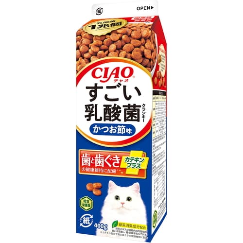 CIAO すごい乳酸菌クランキー牛乳パック かつお節味 400gいなば INABA 猫 ネコ ドライ かりかり 総合栄養食 ごはん フード ドライフード 乳酸菌 チャオ クランキー