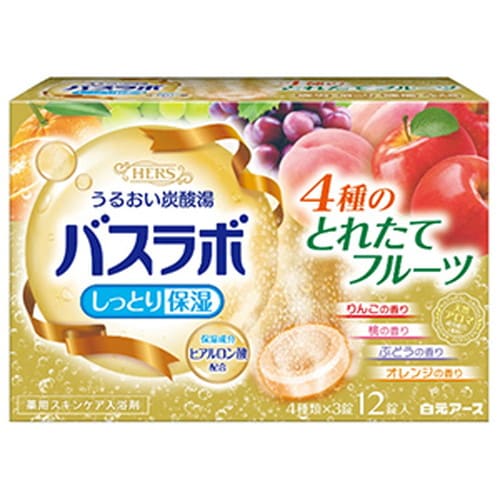 HERSバスラボ 4種のとれたてフルーツ 12錠入 医薬部外品白元アース 炭酸湯 風呂 バス 入浴剤