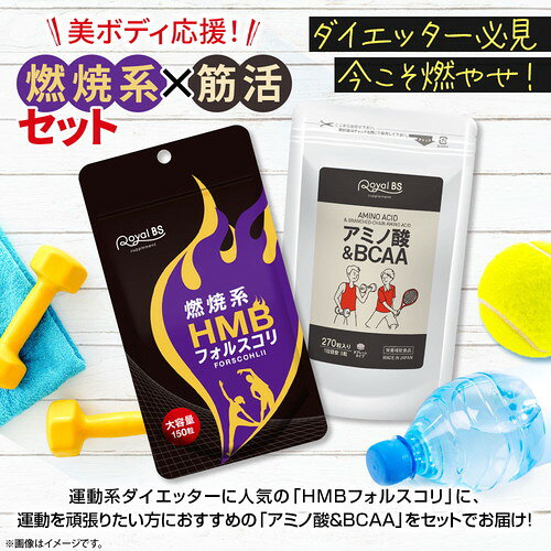 燃焼系×筋活応援 HMB＆BCAA 福袋RoyalBS 公式 サプリ HMBフォルスコリ アミノ酸BCAA タブレット 燃焼系 健康 ダイエット 栄養補助食品 日本製 大容量 送料無料店内全品ポイント10倍※要エントリー jnl-11013122 いい肌発信!美・サイエンス サンプル画像2