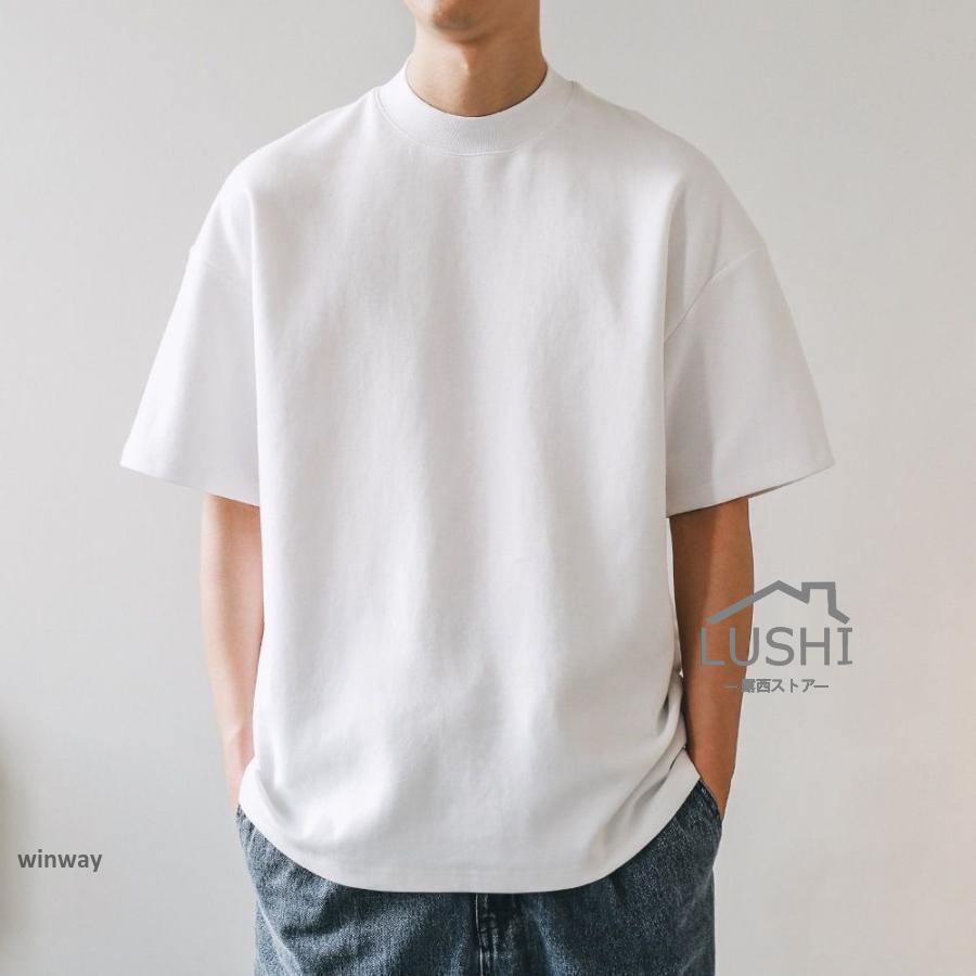 Rakuten - Tシャツ メンズ トップス 半袖 綿100％ 無地 インナー ビジネス 通勤 ワイルド ジャケット 襟高