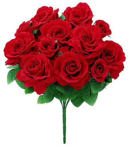 【造花・シルクフラワー】ベルベットバッキンガムローズブッシュ・レッド