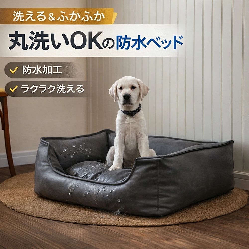 商品情報 検索キーワード 【愛犬の健康をサポート】 ペットベッド 犬 ベッド ペットソファ プレミアム フェイクレザー 高反発 クッション 防水 撥水 洗える カバー取り外し可能 抜け毛対策 滑り止め 小型犬 中型犬 大型犬 シニア犬 介護 カドラー インテリア おしゃれ 春夏秋冬 オールシーズン サイズ案内 【サイズ仕様】 ※小型犬から大型犬、シニア犬まで幅広く対応 Mサイズ： 約65cm×45cm×20cm（チワワ、ポメラニアン、トイプードルなどの小型犬に最適） Lサイズ： 約77cm×57cm×20cm（フレンチブルドッグ、柴犬、チャウチャウなどの中型犬に最適） XLサイズ： 約98cm×82cm×25cm（ゴールデンレトリバー、ラブラドール、ドーベルマンなどの大型犬に最適） (※手動測定のため、多少の誤差が生じる場合があります。ご了承ください。) 商品特徴 【質の高い睡眠は、真の健康への第一歩】 粗悪な素材や気温に合わないベッドは、愛犬の健康を害する原因になります。本製品は通気性と断熱性に優れ、冷たい床によるお腹の冷えや、暑さによる寝苦しさを防ぎ、愛犬に理想の睡眠環境を提供します。 【シニア犬にも優しい25D高密度クラッシュスポンジ】 中材には贅沢に25D高密度のクラッシュスポンジを採用しました。優れた反発力で体圧を分散し、関節への負担を軽減します。型崩れしにくく沈み込みすぎない設計で、介護が必要なシニア犬の立ち上がりもしっかりサポートします。 【お手入れのストレスをゼロへ！完全防水＆毛がつきにくい】 上質なテックレザー（人工皮革）は、おしっこや嘔吐などの水分を弾き、スポンジへの浸透を全方位からブロックします。さらに抜け毛が絡みつきにくい素材のため、粘着ローラーでサッとひと撫でするだけで毎日のお手入れが完了します。 【いつでも清潔を保てるカバー丸洗い仕様】 カバーはジッパーで完全に分離・取り外しが可能です。ご家庭の洗濯機で手軽に丸洗いができるため、カビやニオイ、細菌の繁殖をしっかり防ぎ、愛犬の肌を清潔に保ちます。 【インテリアに馴染む高級感と安全性】 どんなお部屋にもマッチする高級合皮デザインで、空間の質を高めます。優れた耐摩耗性で引っ掻きにも強く、長くご愛用いただけます。底面にはオックスフォード滑り止め布を使用しており、元気な子が飛び乗ってもズレる心配がありません。