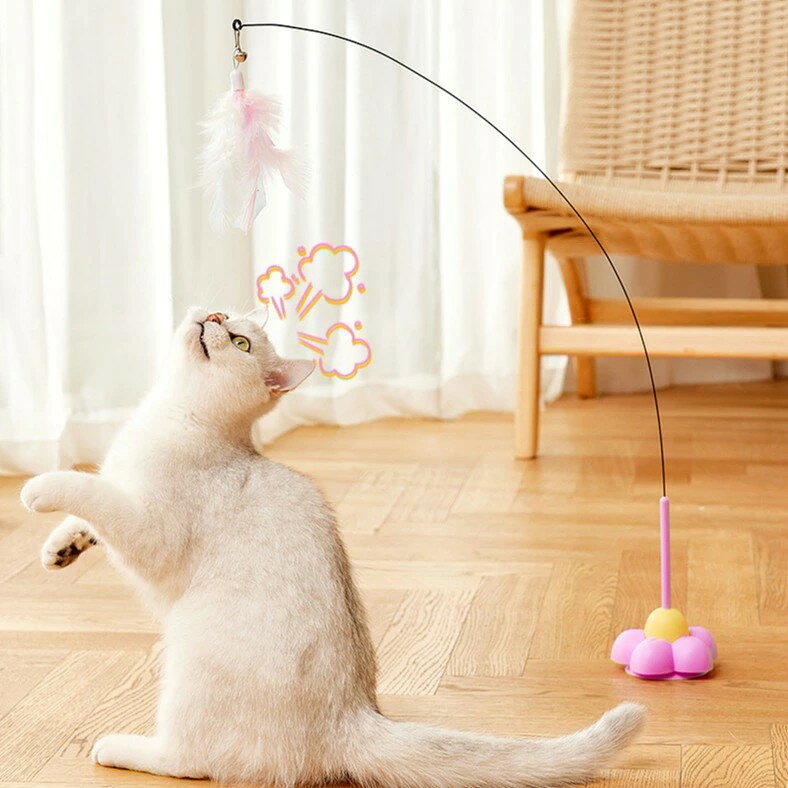 猫用品 猫じゃらし 猫おもちゃ ねこ おもちゃ 猫オモチャ 猫のおもちゃ 吸盤式自動 天然鳥の羽棒鈴付き 花 人気 屋内猫用子猫プレイチェイスエクササイズ知育玩具 送料無料