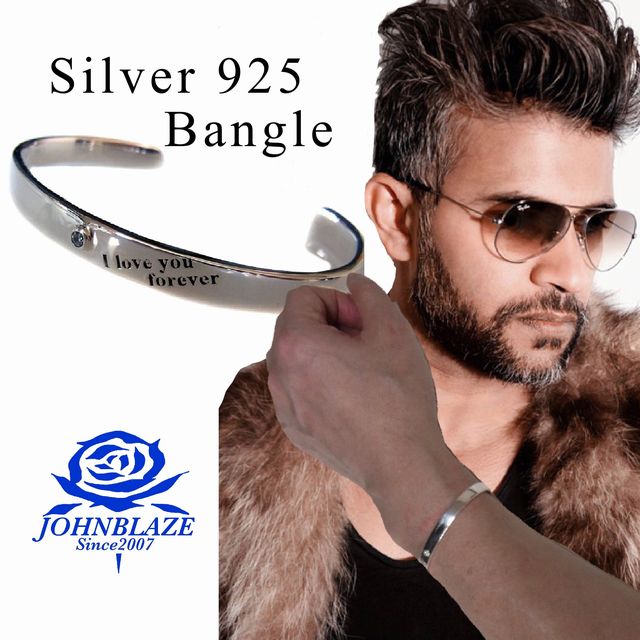 シルバー925製 シンプル ジルコニア オープンバングル ブレスレット 太め メンズ おしゃれ ギフト プレゼント 個性派 シルバーアクセ シルバーアクセサリー