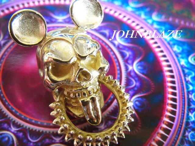 金色のスカルデビルマウス ドロップハンドル ネジ式 ジョイントパーツ ウォレットチェーン　ブラス真鍮製