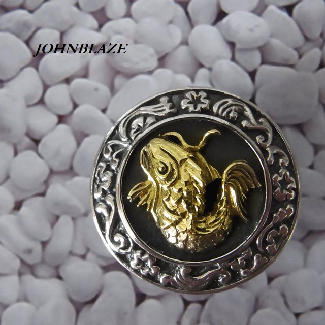 コンチョ ネジ式 ネジ 鯉の滝登り 和柄 日本 縁起物 風情 シルバ−925 ブラス 真鍮 ネジ付  ...