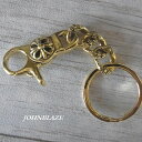 金色 真鍮製 キーチェーン キーホルダー キーリング クロス 十字架 クロスエンブレム フローラルクロス ロングチェーンタイプ クラスプ ジョイントパーツ リングカン付 ベルトループ ウォレットチェーン フック メンズ 男性用 レディース 女性用 ストリート 送料込み(4)