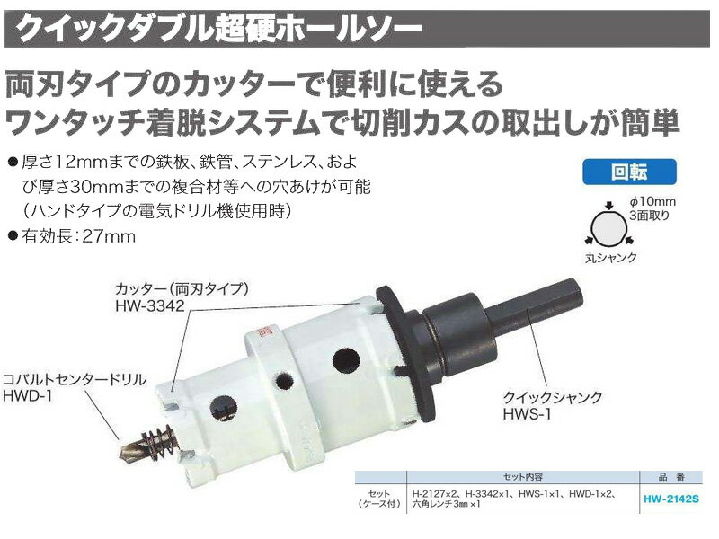 【5/16 8:59まで！P3倍】【送料無料】Jefcom ジェフコム DENSAN デンサンクイックダブル超硬ホールソー セット ケース付HW-2142S【当店はジェフコム正規取扱店です】 2