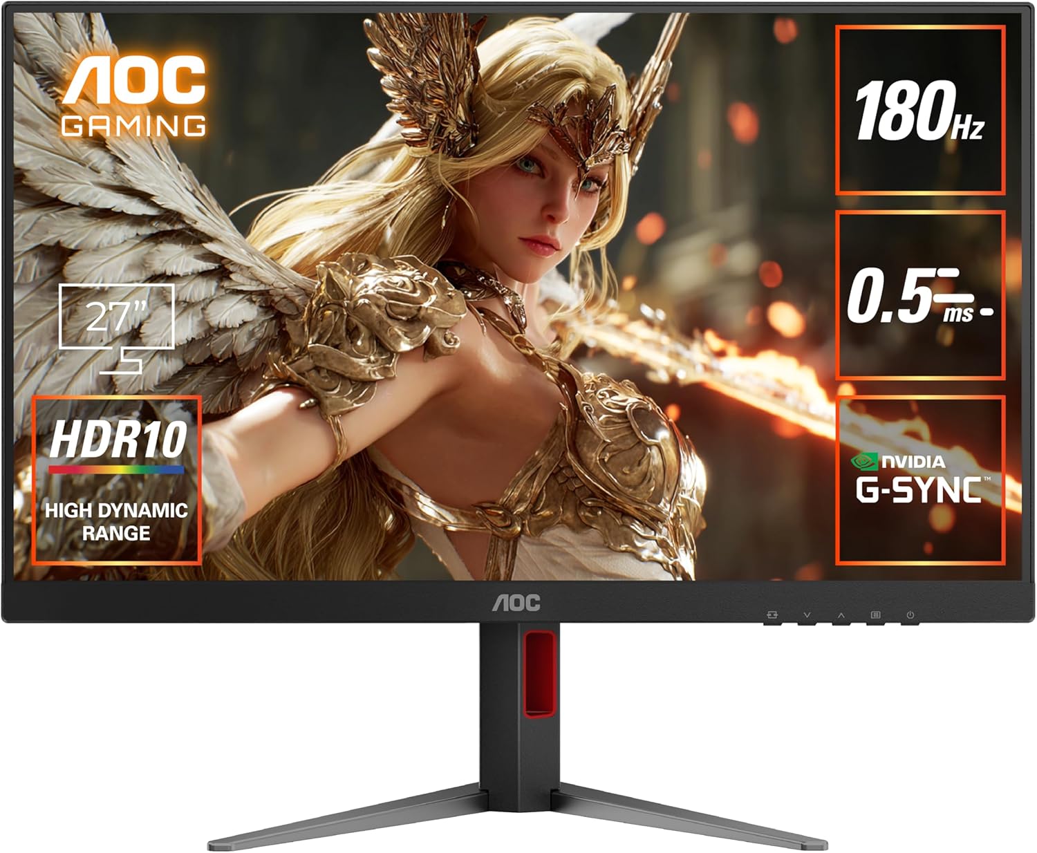 ◆新品未開封品◆AOC ゲーミングモニター 27インチ, 1920×1080@180Hz, 0.5ms, HDMI2.0 x 1/ DP1.4x1, 昇降(高さ調整)/チルト/スイーベル/ピボット(縦回転), G-Sync Compatible対応, Adaptive Sync, HDR10, フリッカーフリー 27G4/11◆6973985231353◆
