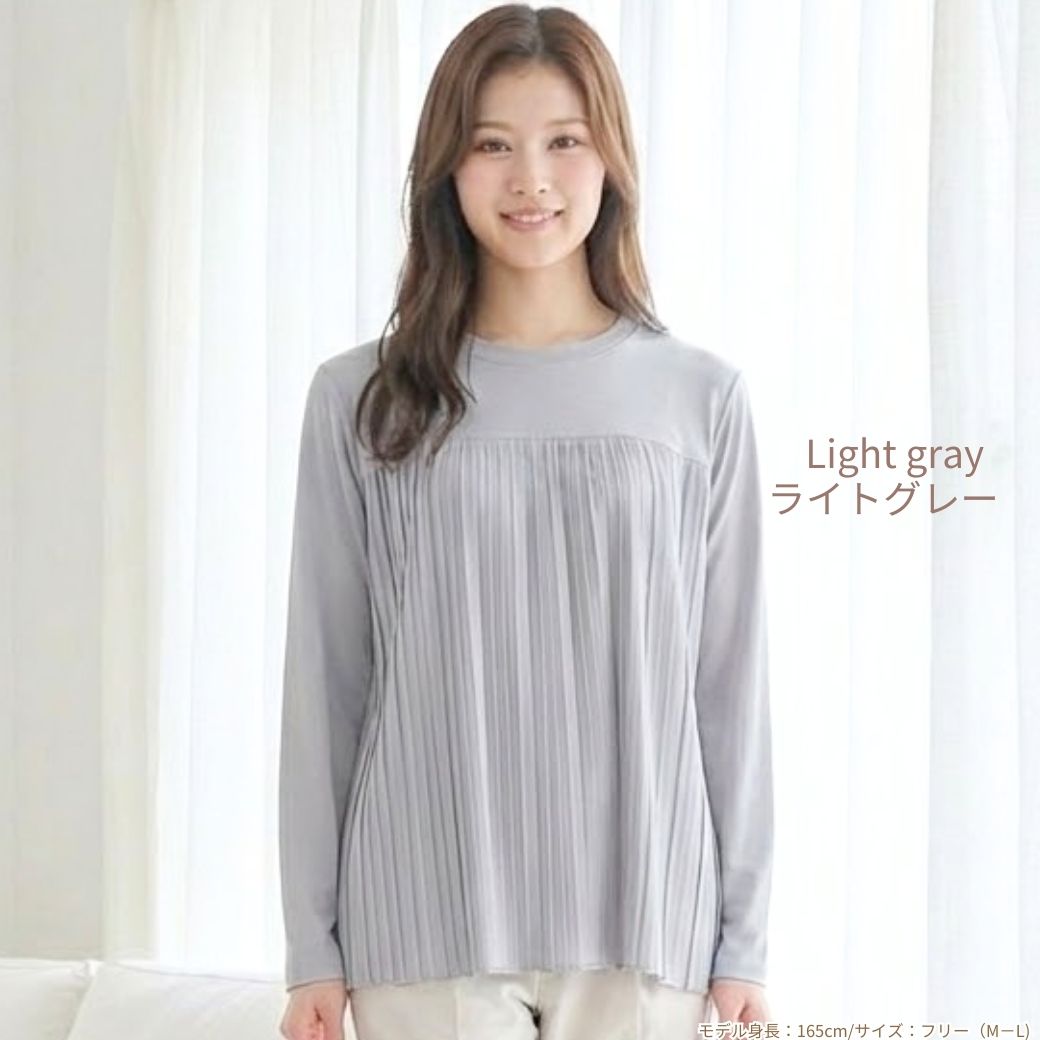 PLAYS PLUS プリーツ半袖Tシャツ グレー系 PLAYS PLUS プリーツ半袖T