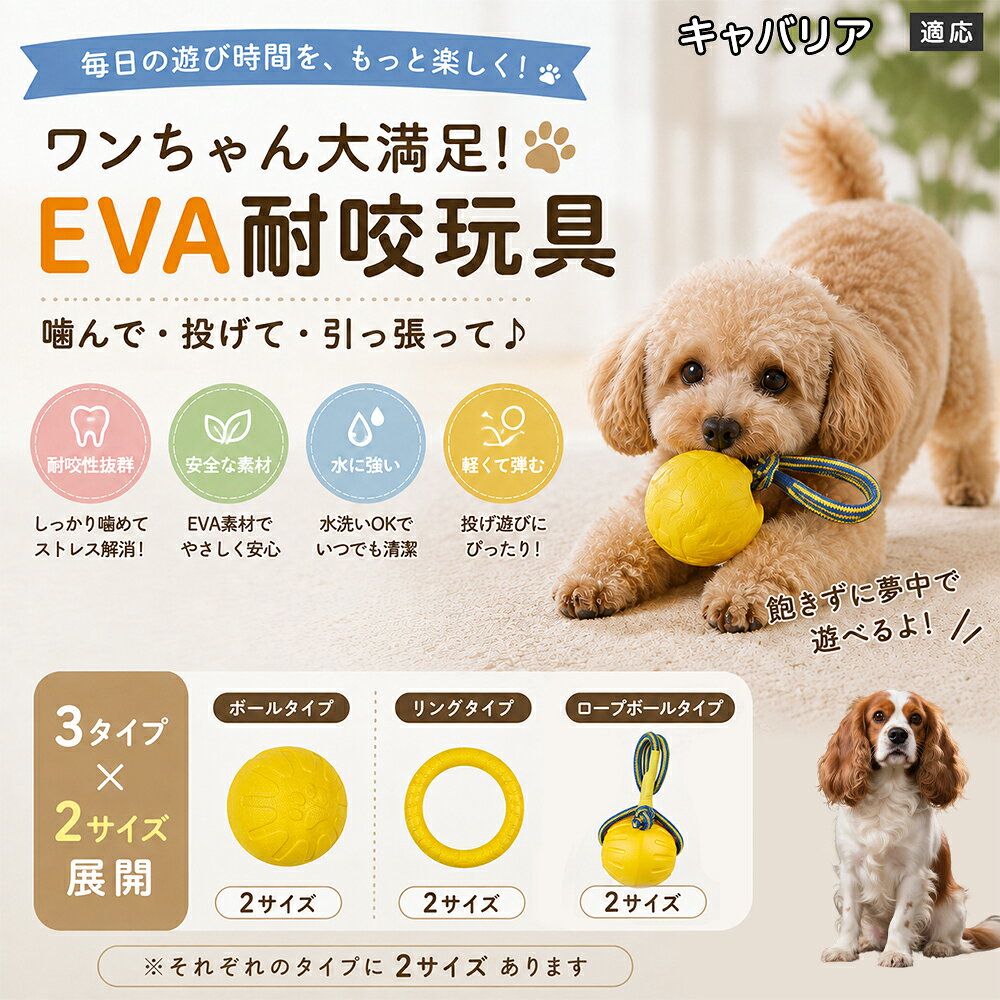 キャバリア・キング・チャールズ・スパニエル 犬用おもちゃ EVA素材 噛む玩具 ボール リング ロープボール デンタルケア 丸洗いOK