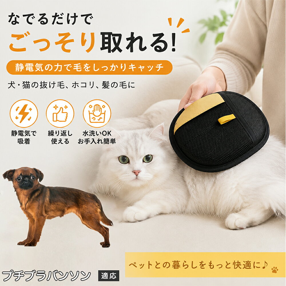 プチブラバンソン ペット用 毛取り手袋 グローブ 抜け毛 クリーナー 両面仕様 静電気吸着 布団 車内 抜け毛掃除 繰り返し使える 水洗い メッシュ 通気性 犬 猫 ペットブラシ 衣類 ソファ