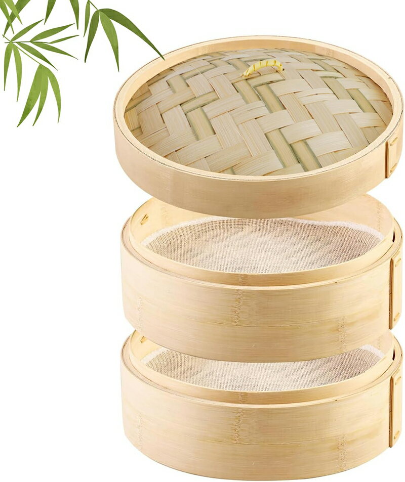 【蒸し布2枚付き】 天然竹 せいろ 蒸し器 2段 21cm セット 大容量 竹蒸篭 職人手作り 竹セイロ 業務用 中華せいろ 蒸し料理 茶わん蒸し 野菜蒸し 健康調理 初心者でも簡単 竹蒸し器