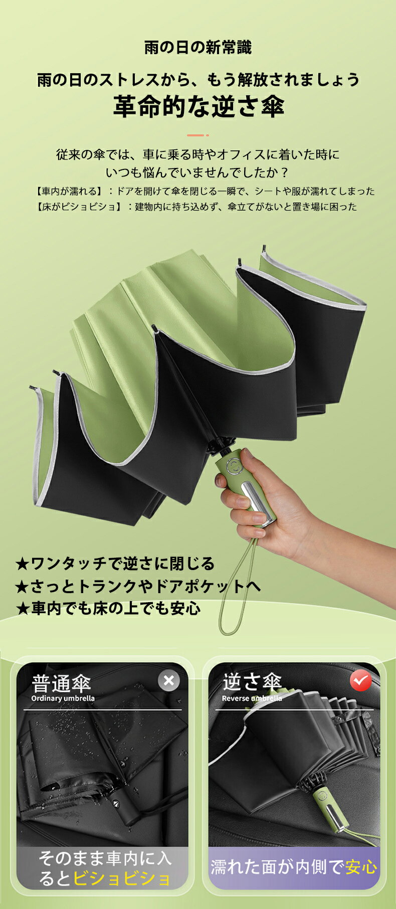 【期間限定セール！MAX'25%OFF！】逆さ傘 折りたたみ傘 ワンタッチ 反射テープ 日...
