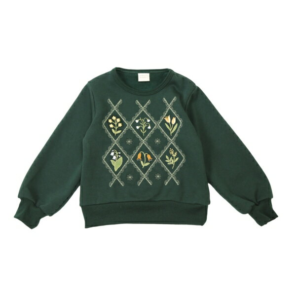 【秋冬アウトレット30％OFFセール】la poche biscuit（ラポッシェビスキュイ）花刺繍裏シャギートレーナー（80〜130cm）