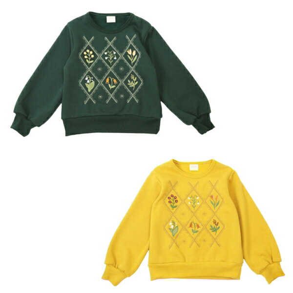 【秋冬アウトレット30％OFFセール】la poche biscuit（ラポッシェビスキュイ）花刺繍裏シャギートレーナー（80〜130cm）