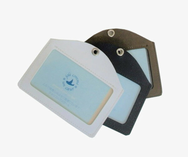 【在庫限り】ID カードケース パスケース 合皮製 巾着付き 社員証 入校証 カードケース IDケース 合成皮革 日本製 白 茶 ジョリコムアンクール