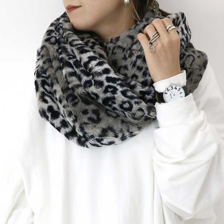 レオパード柄フェイクファースヌード ファー レディース ボリューム ツイスト レオパード 柄 アニマル..