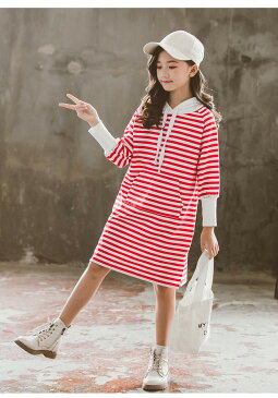 フーディー パーカー ワンピース ストライプ キッズ 子供服 キッズドレス 子供ワンピース 子供ドレス 結婚式 発表会 子供用 フード付き 長袖 膝丈 ミモレ丈 体型カバー きれいめ スポーツ 秋服 上着 卒業式 小学生 可愛い 軽量 ゆったり 春 秋 柔らかい ジュニア TZ-291