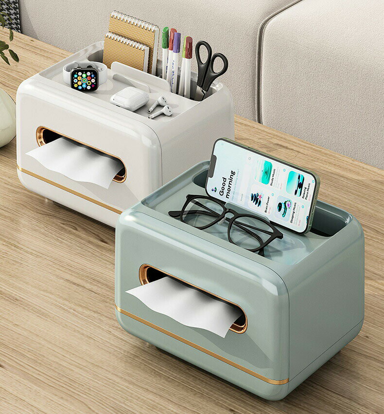 送料無料 ティッシュケース リモコンラック ティッシュボックス 化粧品収納 小物収納 小物入れ 分格設計 ホワイト グリーン 卓上収納 ティッシュ リモコンケース 北欧風 リビング 寝室 テーブル 北欧 おしゃれ 卓上 多機能収納 c-chouzhihe-5102-gg