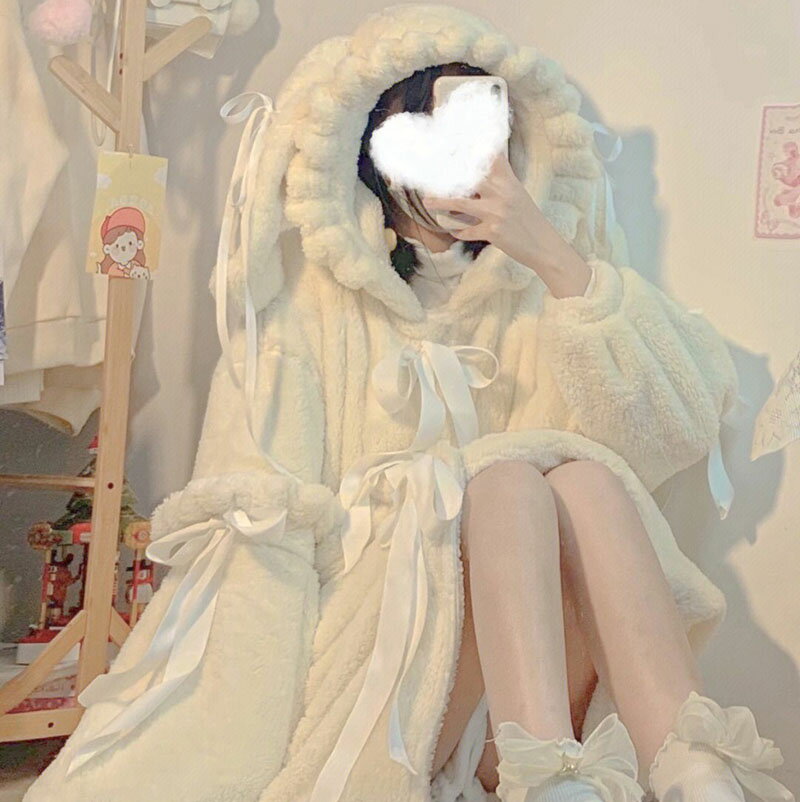 送料無料 パジャマ ワンピース フランネル 長袖 秋冬 カップル 2点セット ホワイト ミミ付き 着ぐるみ もこもこ フード付き ルームウェア 結婚祝い ギフト...