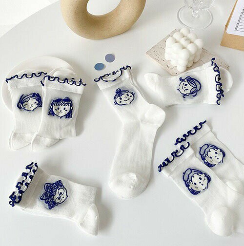 送料無料 6足セット靴下 ソックス girl 女の子 ガールズ 刺繍柄 チュールフラワーソックス くつ下 レディース シースルー 花柄 シースルー 透け感 花柄レースソックス チュール コットン 伸縮性 ボリューム感 パンプス カレッジスタイル c-wazi-6031-gg