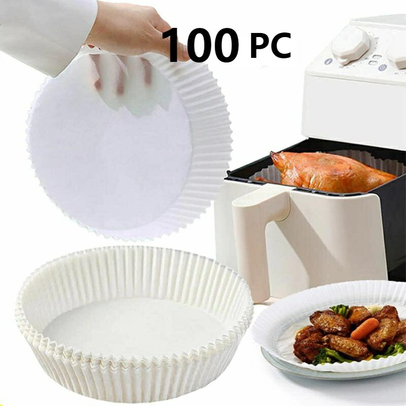 送料無料 Air Fryer 100pc ライナー 使い捨てフライヤーペーパーパッド　エアフライヤー 使い捨てペーパー ノンスティック 裏地 耐油 防水 食品グレードベーキングペーパー ベーキング電子レンジベーキングペーパー c-chufang-5855-gg
