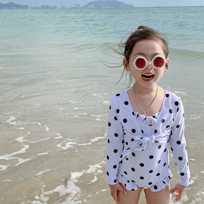 送料無料 子供水着 90~140cm 3点セット コート付き ドッド 水玉柄 子ども ジュニア ラッシュガード 水着 女の子 ガールズ ジュニア キッズ 子ども...