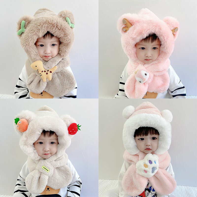 送料無料　6か月~30か月 赤ちゃん帽子冬 動物 スカーフぼうし 幼児 子供 女の子 帽子 冬 キッズ ベビー..