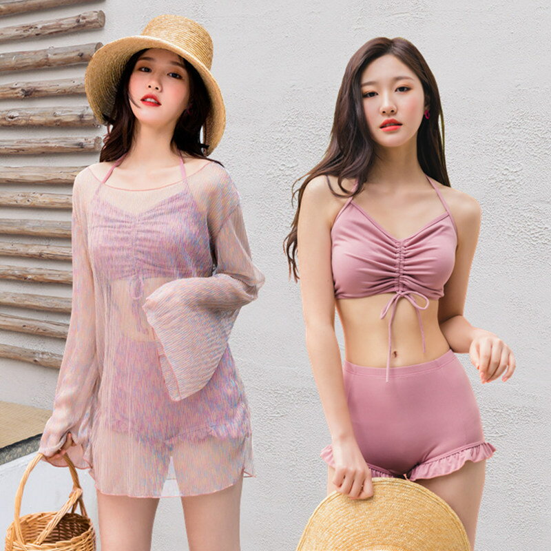 送料無料 150~170cm 38〜60kg 水着 レディース 3点セット ピンク ワンピース 見せパンツ バックシャン バックフリル 可愛い かわいい おしゃれ 体型カバー水着 ビキニ スカート セパレート セクシー ママ水着 20代 30代 40代 c-yongyi-7758-gg