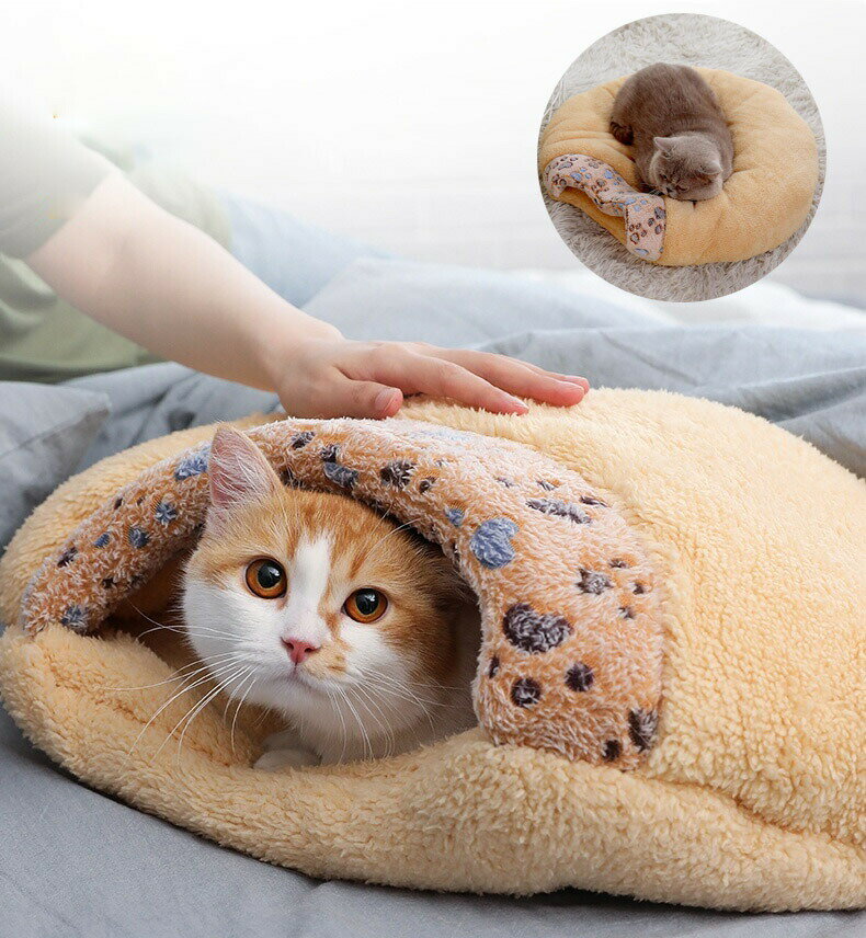 送料無料 ペット用寝袋 ペットクッション 猫用 猫寝床 秋冬用 ふわふ 55x48cm 保温防寒 あったか 猫ハウス ペットクッション c-chongwu-8...