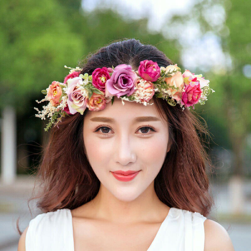 送料無料　花冠 バラ カラフル 花かんむり お花の冠 髪飾り 花かんむり キッズ 花嫁 発表会 フラワー ヘッドドレス 結婚式ヘッドドレス　c-hunli-10985-gg